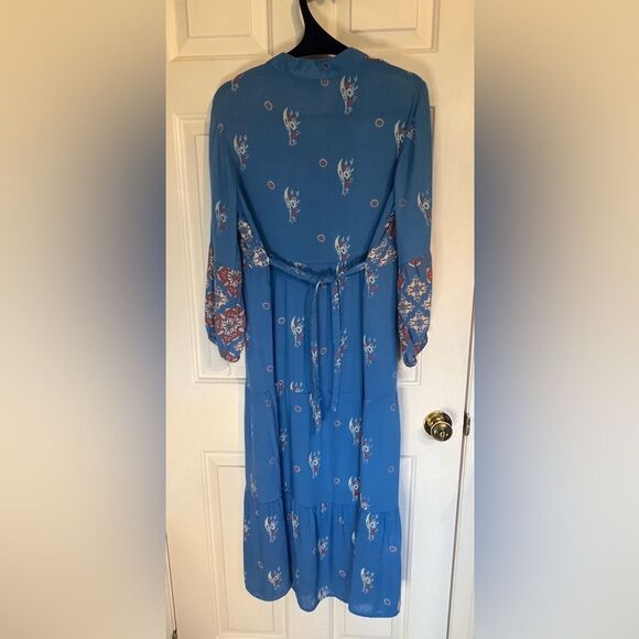 S.R. Fashion Vintage Blue Floral Midi Dress Sz Large - Picture 7 of 9